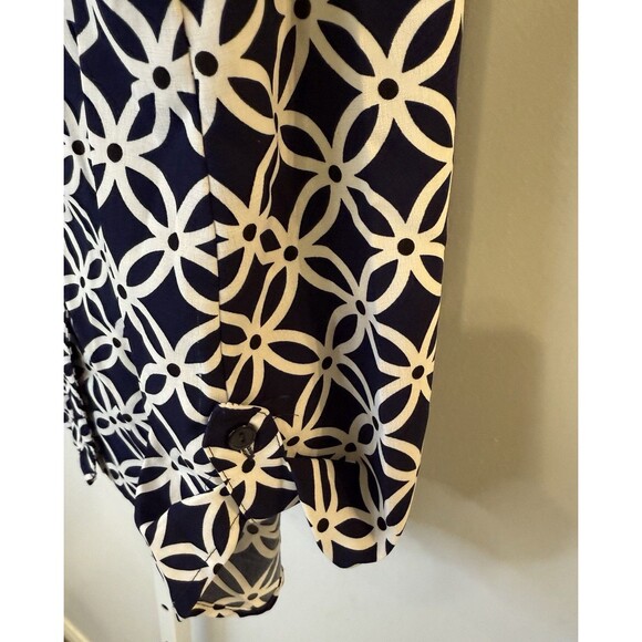 Elementz Women’s XL Navy White Chain Print Button Blouse Elegant Classic Style - Picture 9 of 10